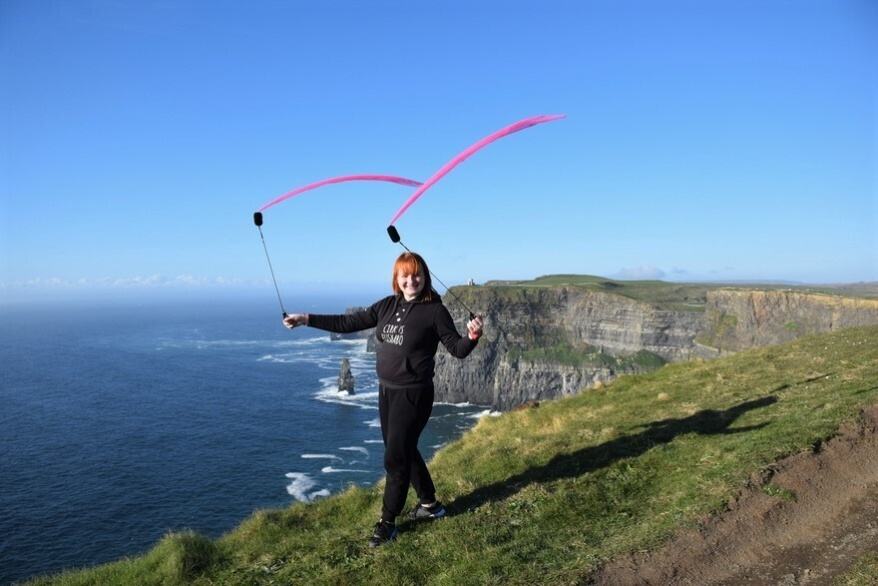 Poi spinning at Cliffs of Moher