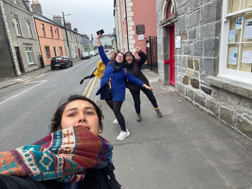 Gokce and her fellow 20-21 ESC volunteers Aline and Gemma, and GCC company artist Isabela