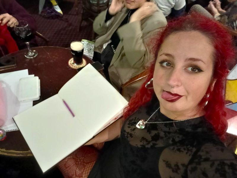 Julia about to make some art at the Galway Cartoon Festiva 2025