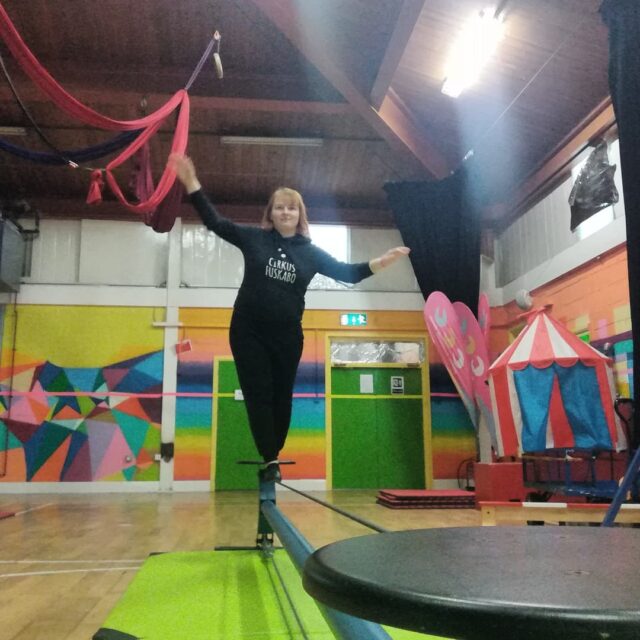 Nastja practicing the tightwire
